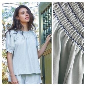 LAKE Light Aire Blue Smocked Pajama Top